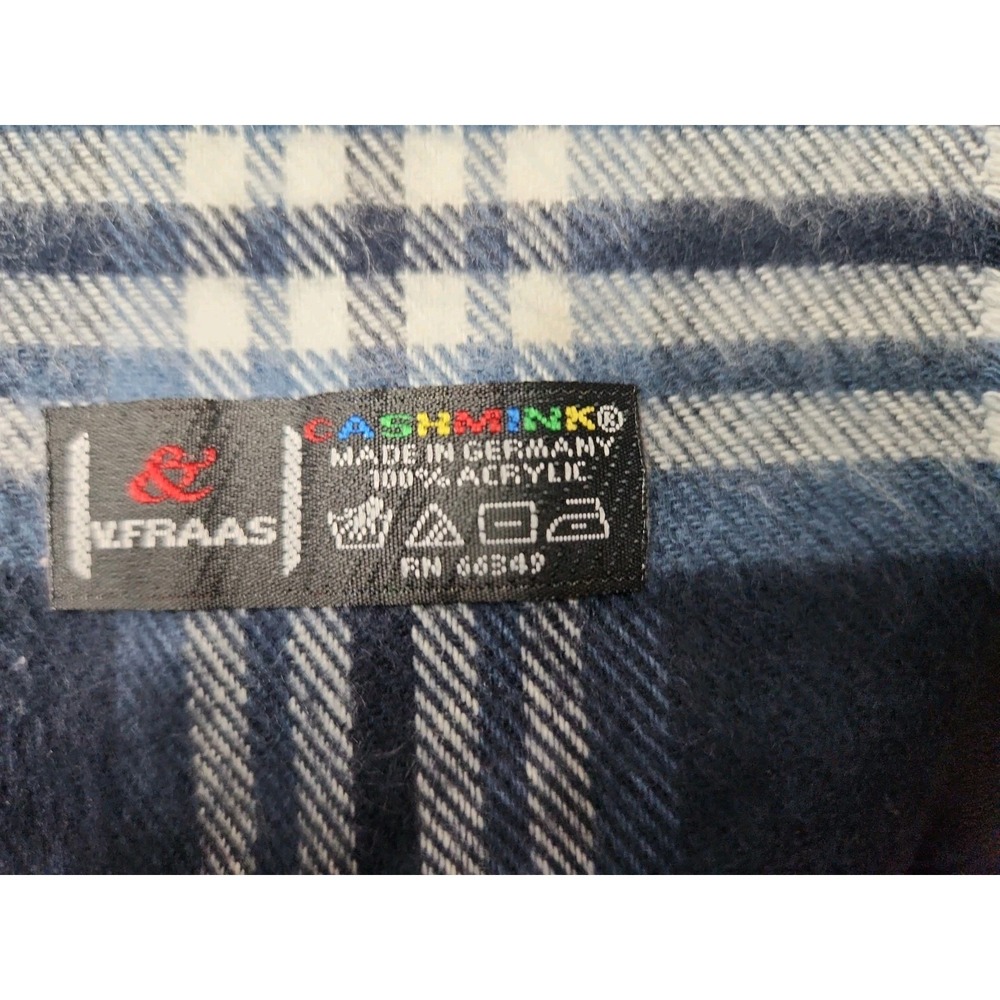 Soft Fraas CASHMINK scarf wrap Blue, yellow & White Plaid unisex Germany 62 in - Picture 5 of 5